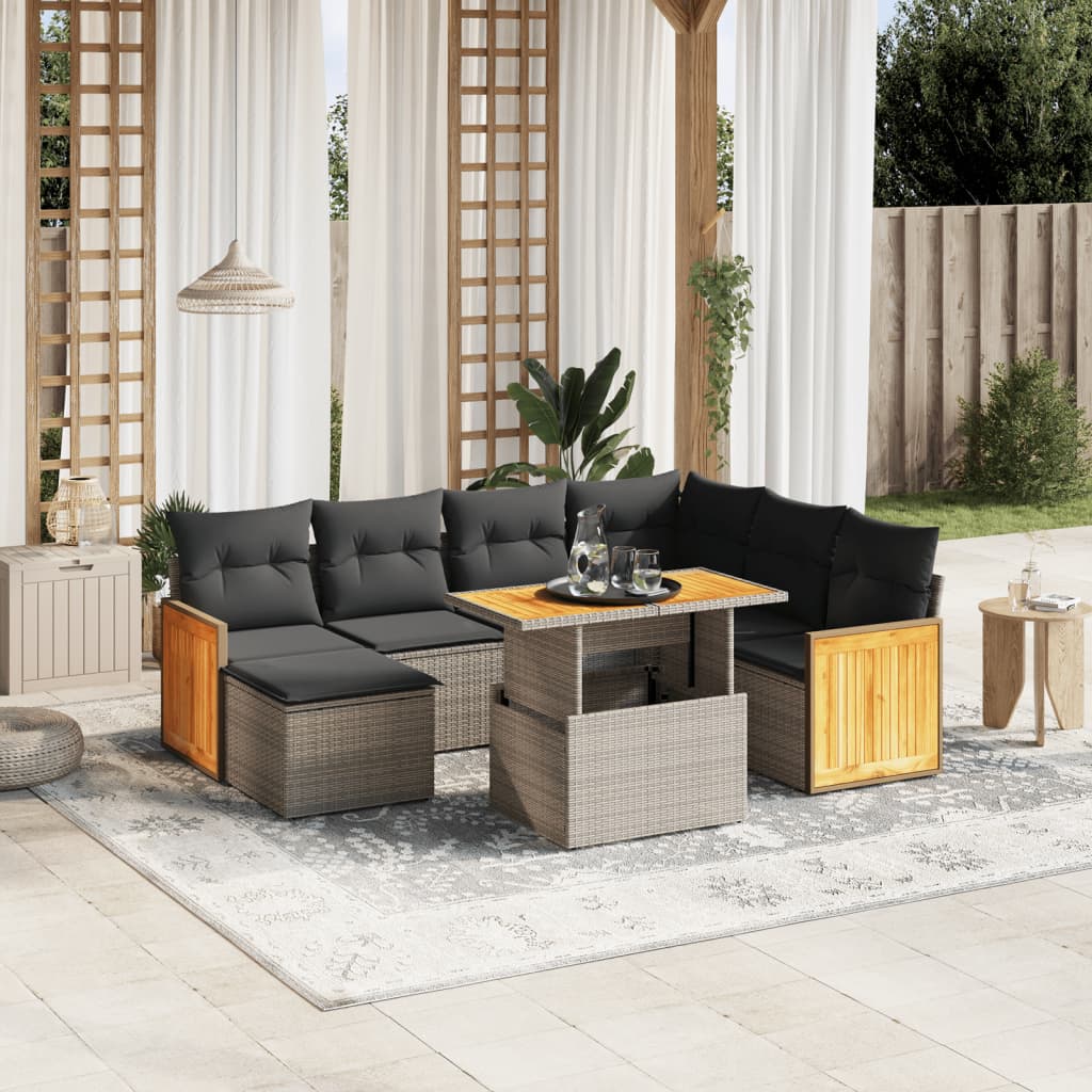 Set Divano da Giardino 8 pz con Cuscini Grigio in Polyrattan