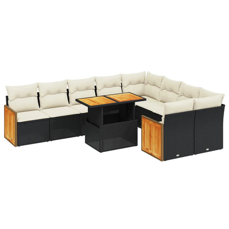 Set Divani da Giardino 10pz con Cuscini in Polyrattan Nero