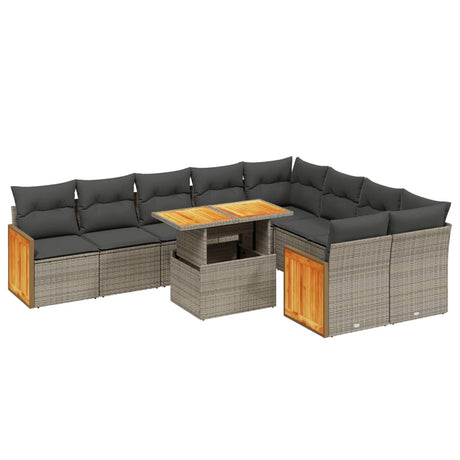 Set Divano da Giardino 10 pz con Cuscini Grigio in Polyrattan