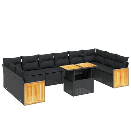 Set Divani da Giardino 11 pz con Cuscini in Polyrattan Nero