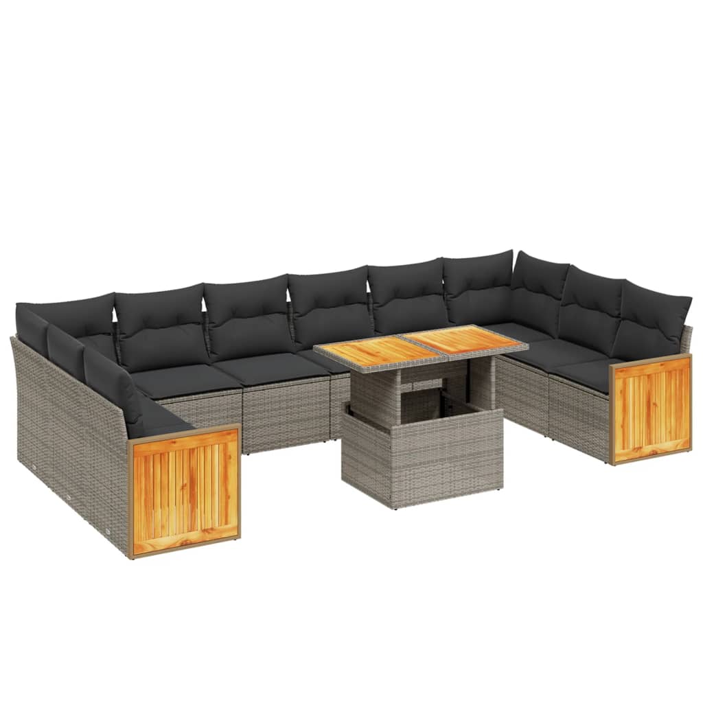 Set Divani da Giardino 11 pz con Cuscini in Polyrattan Grigio