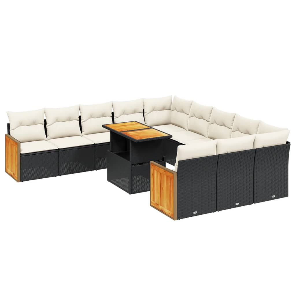 Set Divani da Giardino 11 pz con Cuscini in Polyrattan Nero