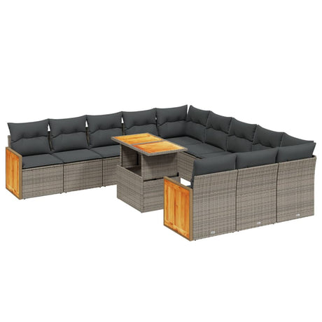 Set Divani da Giardino 11 pz con Cuscini in Polyrattan Grigio