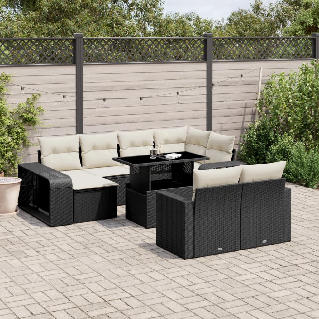 Set Divani da Giardino 11 pz con Cuscini in Polyrattan Nero