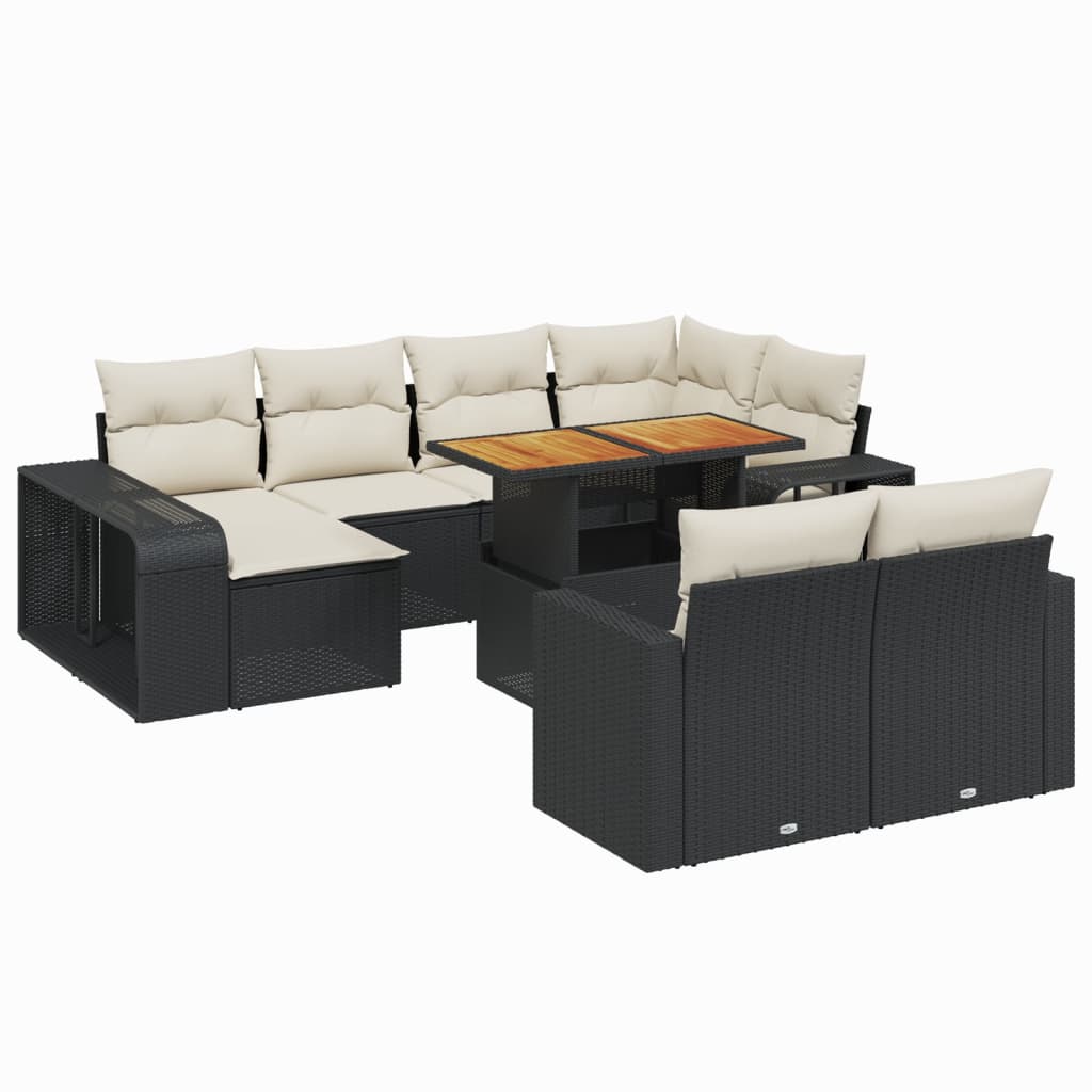 Set Divani da Giardino 11 pz con Cuscini in Polyrattan Nero