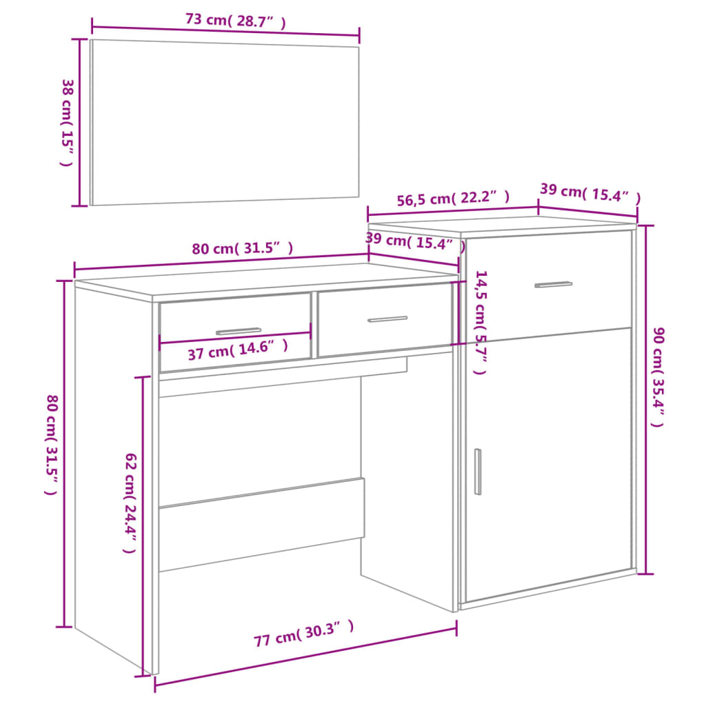 Set da Toeletta 3 pz Rovere Sonoma in Legno Multistrato