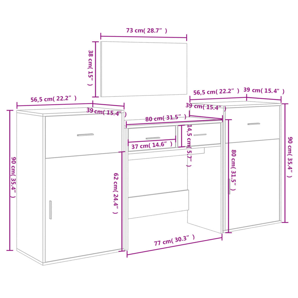 Set da Toeletta 4 pz Bianco in Legno Multistrato