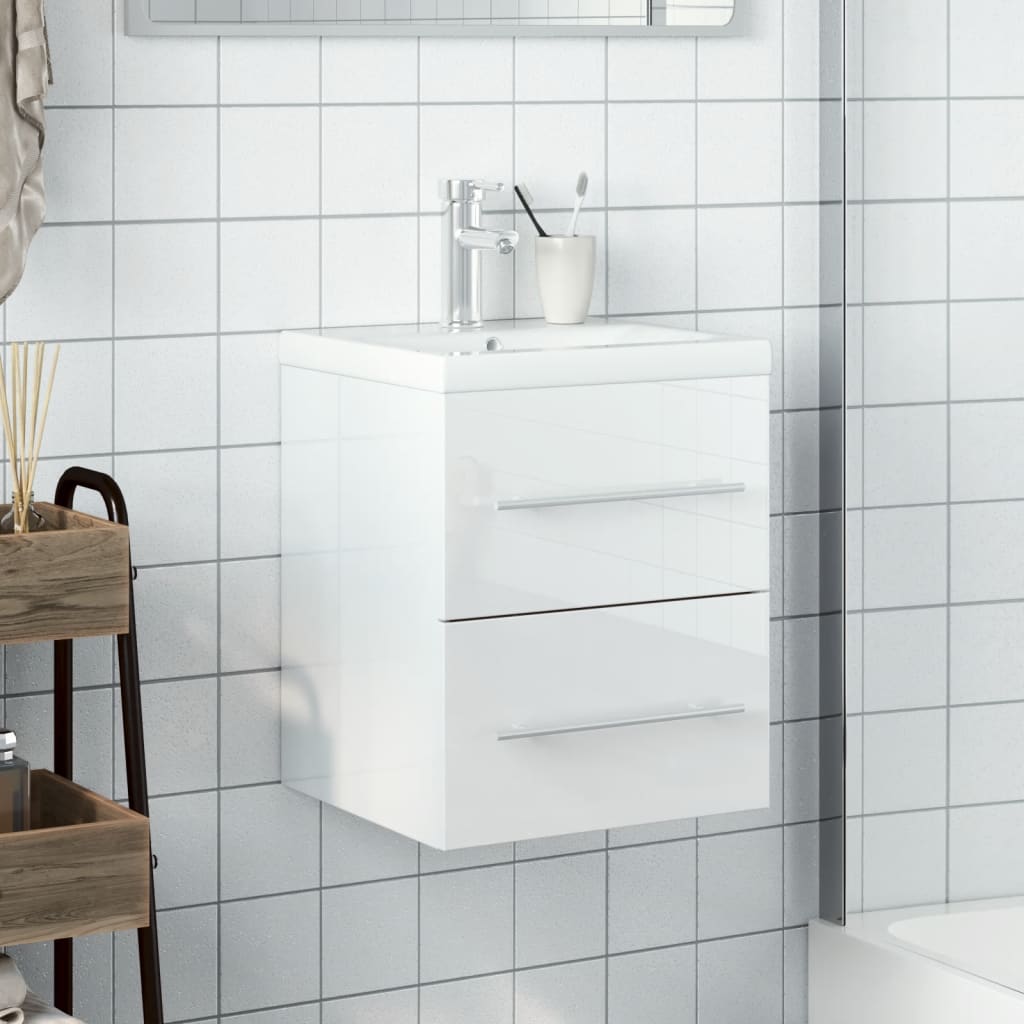 Mobile da Bagno con Lavabo Integrato Bianco Lucido