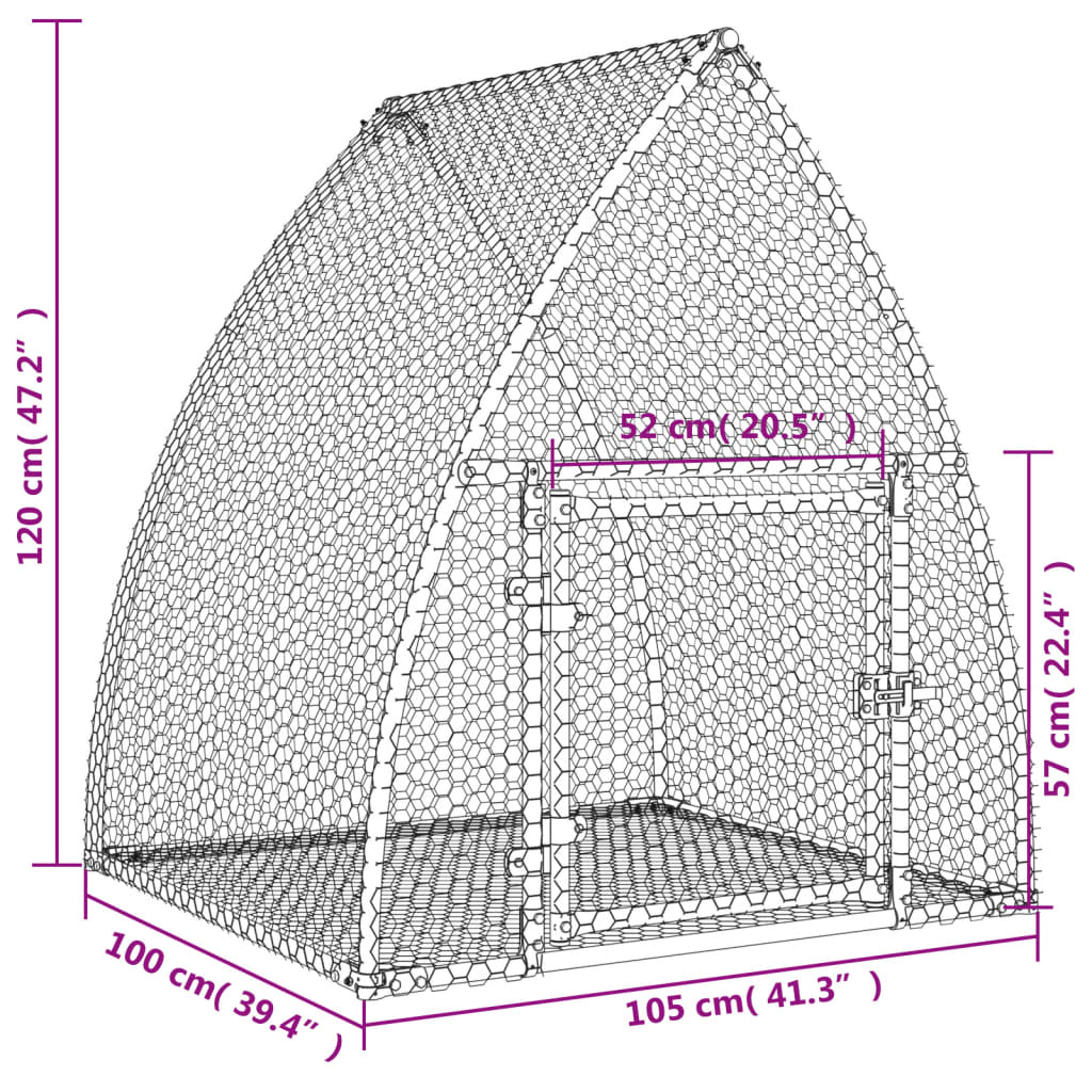 Gabbia per Conigli Argento 100x105x120 cm in Acciaio Zincato