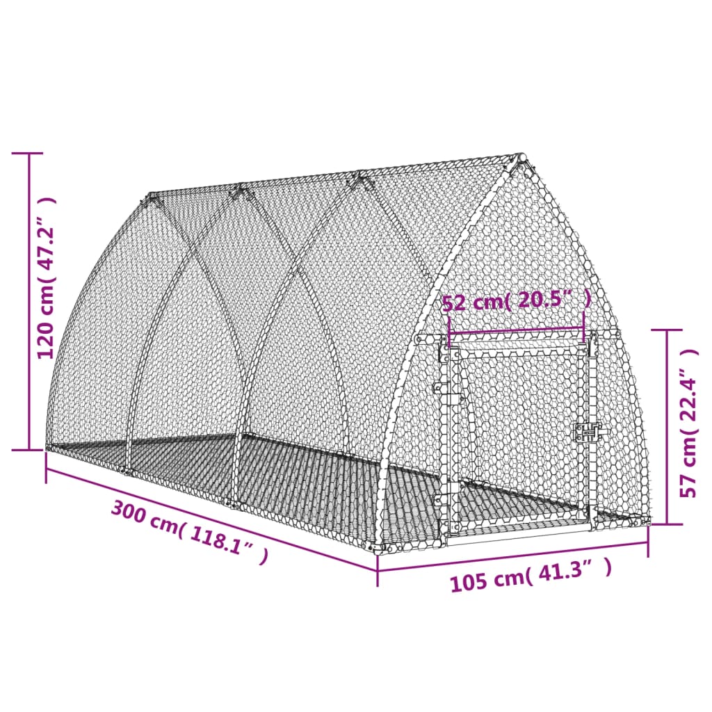 Gabbia per Conigli Argento 300x105x120 cm in Acciaio Zincato