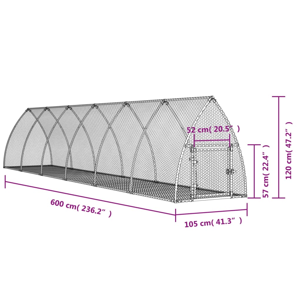 Gabbia per Conigli Argento 600x105x120 cm in Acciaio Zincato