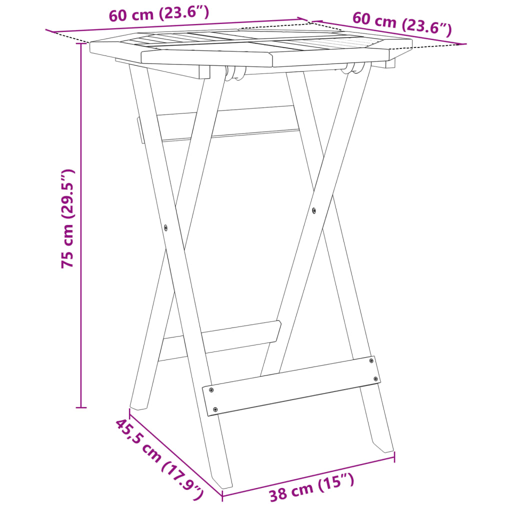 Set Bistrò Pieghevole 3pz in Legno Massello di Acacia