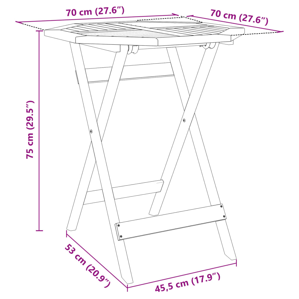 Set Bistrò Pieghevole 3pz in Legno Massello di Acacia