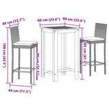 Set Bar da Giardino 3 pz Grigio in Legno Acacia e Polyrattan