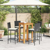 Set Bar da Giardino 5 pz Nero in Legno Acacia e Polyrattan