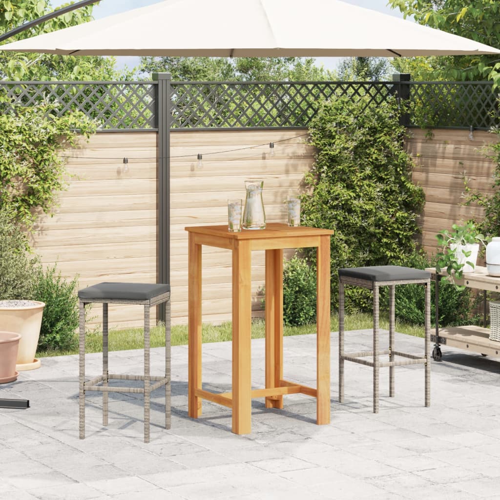 Set Bar da Giardino 3 pz Grigio in Legno Acacia e Polyrattan