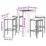 Set Bar Giardino 5pz Marrone Legno Massello Acacia e Polyrattan