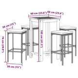 Set Bar Giardino 5pz Grigio Legno Massello Acacia e Polyrattan