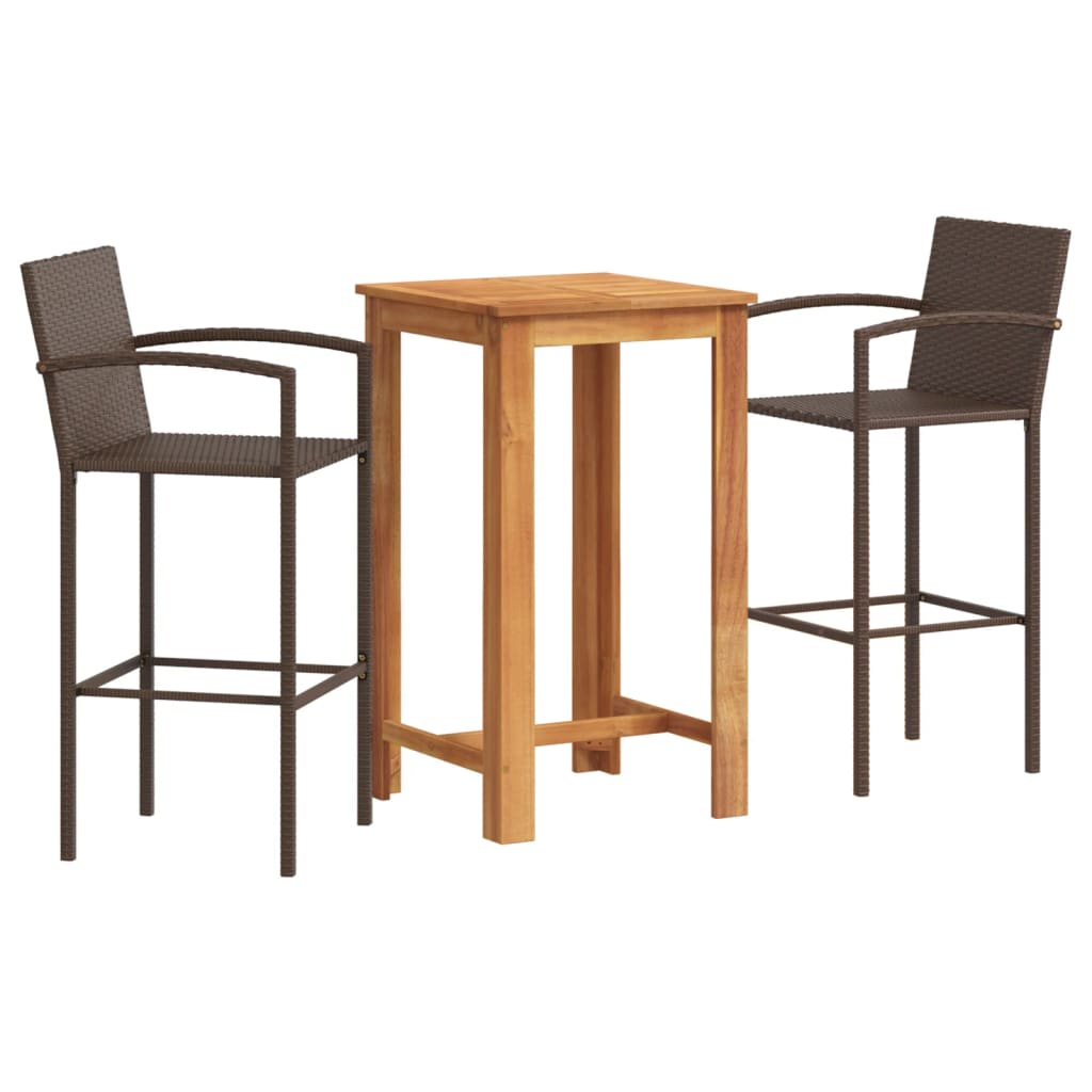 Set Bar da Giardino 3 pz Marrone in Legno Acacia e Polyrattan