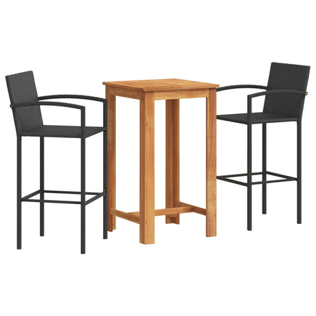 Set Bar da Giardino 3 pz Nero in Legno Acacia e Polyrattan