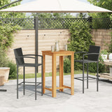 Set Bar da Giardino 3 pz Nero in Legno Acacia e Polyrattan