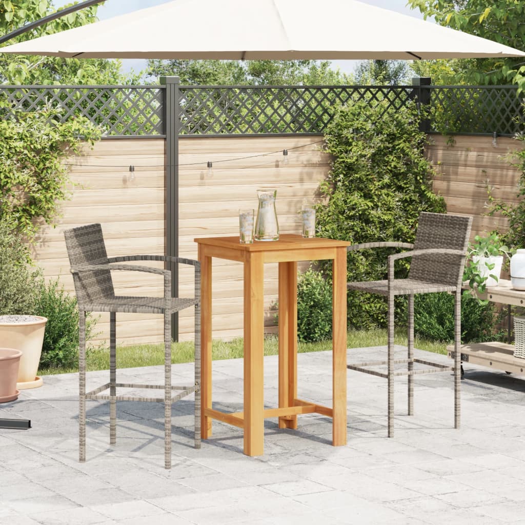 Set Bar da Giardino 3 pz Grigio in Legno Acacia e Polyrattan