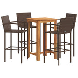 Set Bar Giardino 5pz Marrone Legno Massello Acacia e Polyrattan