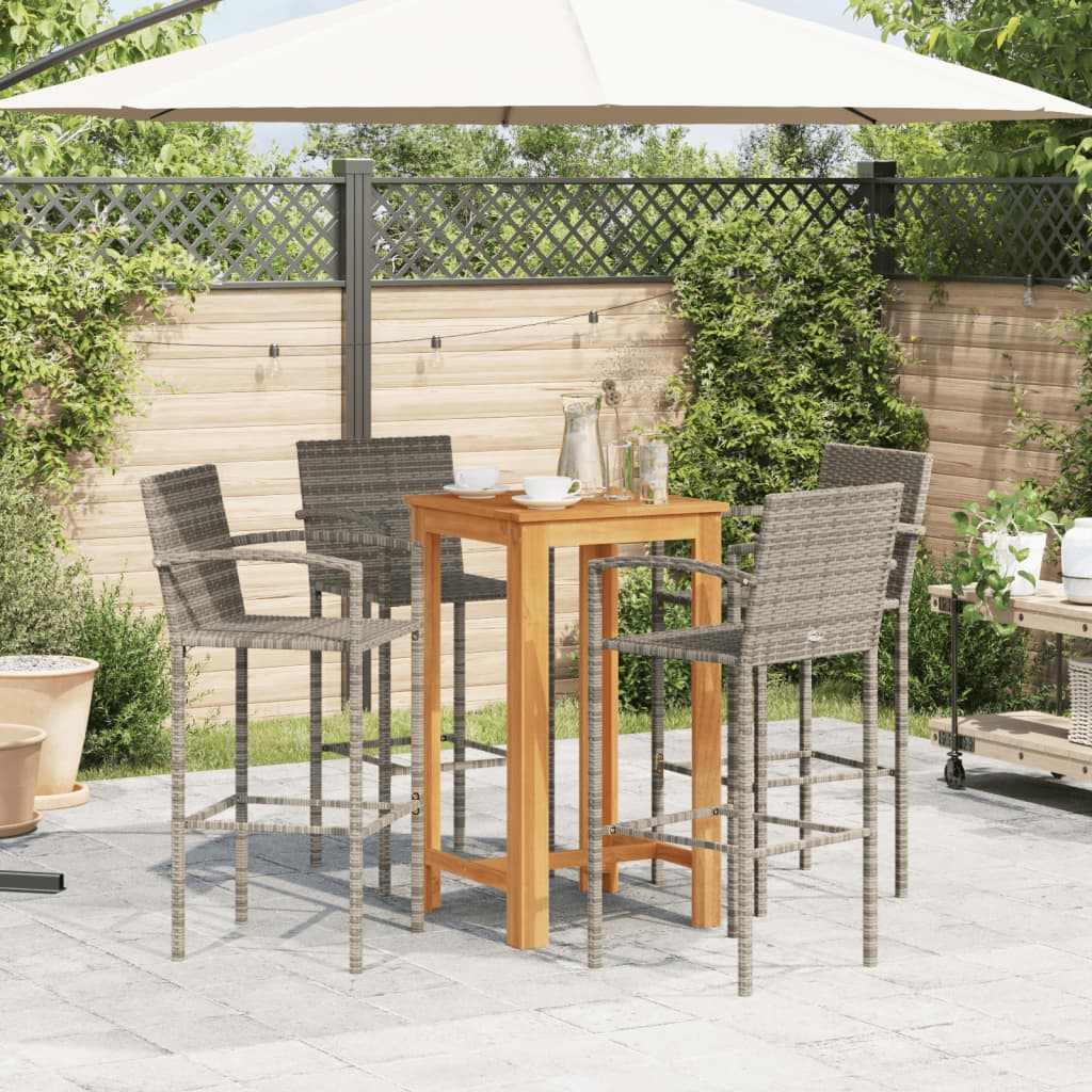 Set Bar Giardino 5pz Grigio Legno Massello Acacia e Polyrattan