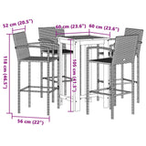 Set Bar Giardino 5pz Grigio Legno Massello Acacia e Polyrattan