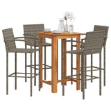 Set Bar Giardino 5pz Grigio Legno Massello Acacia e Polyrattan