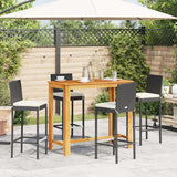 Set Bar da Giardino 5 pz Nero in Legno Acacia e Polyrattan