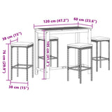 Set Bar Giardino 5pz Marrone Legno Massello Acacia e Polyrattan