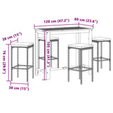 Set Bar Giardino 5pz Grigio Legno Massello Acacia e Polyrattan