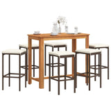 Set Bar Giardino 7pz Marrone Legno Massello Acacia e Polyrattan