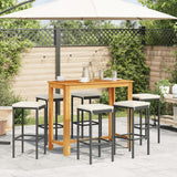 Set Bar da Giardino 7 pz Nero in Legno Acacia e Polyrattan