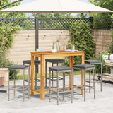 Set Bar da Giardino 7 pz Grigio in Legno Acacia e Polyrattan