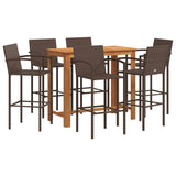 Set Bar Giardino 7pz Marrone Legno Massello Acacia e Polyrattan