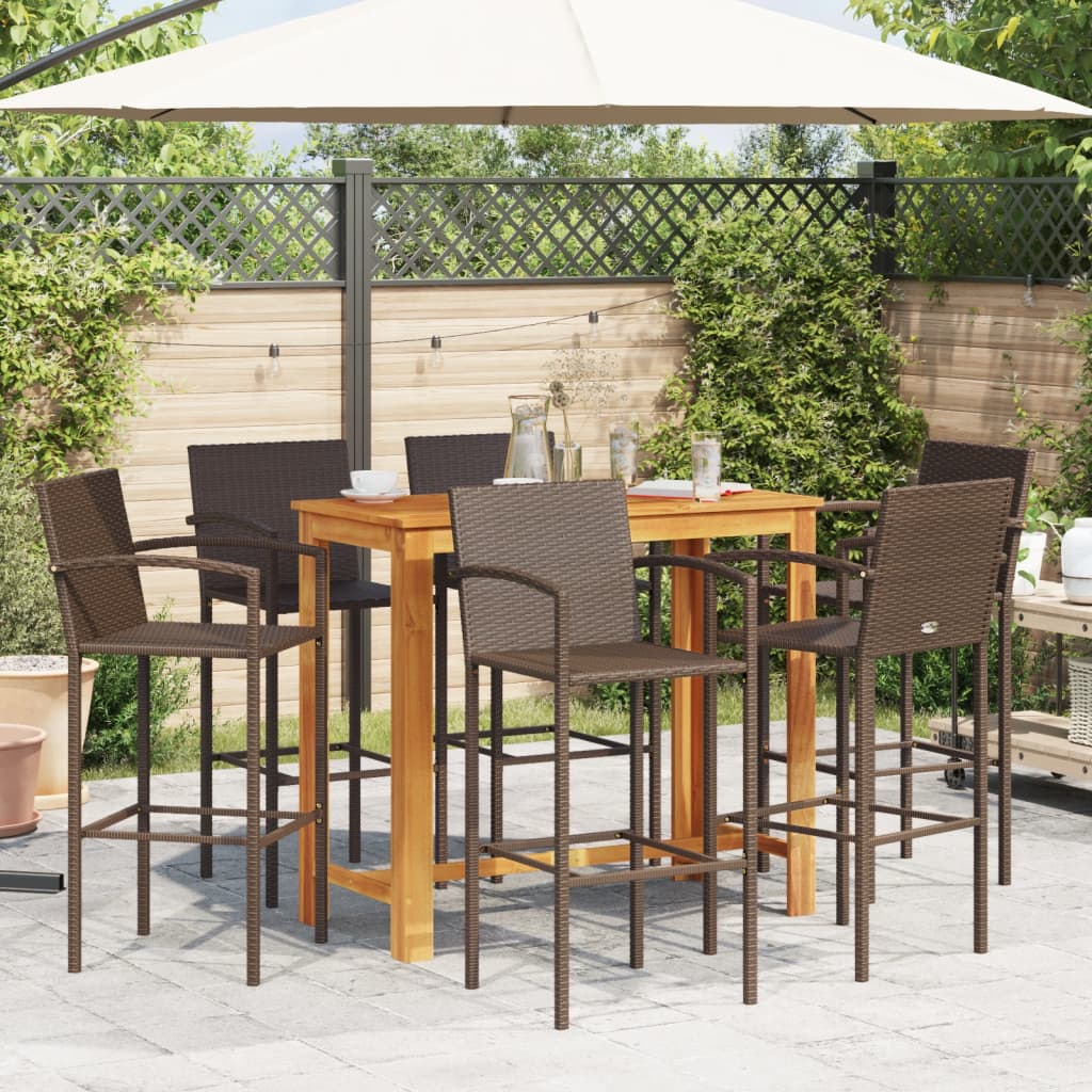 Set Bar Giardino 7pz Marrone Legno Massello Acacia e Polyrattan