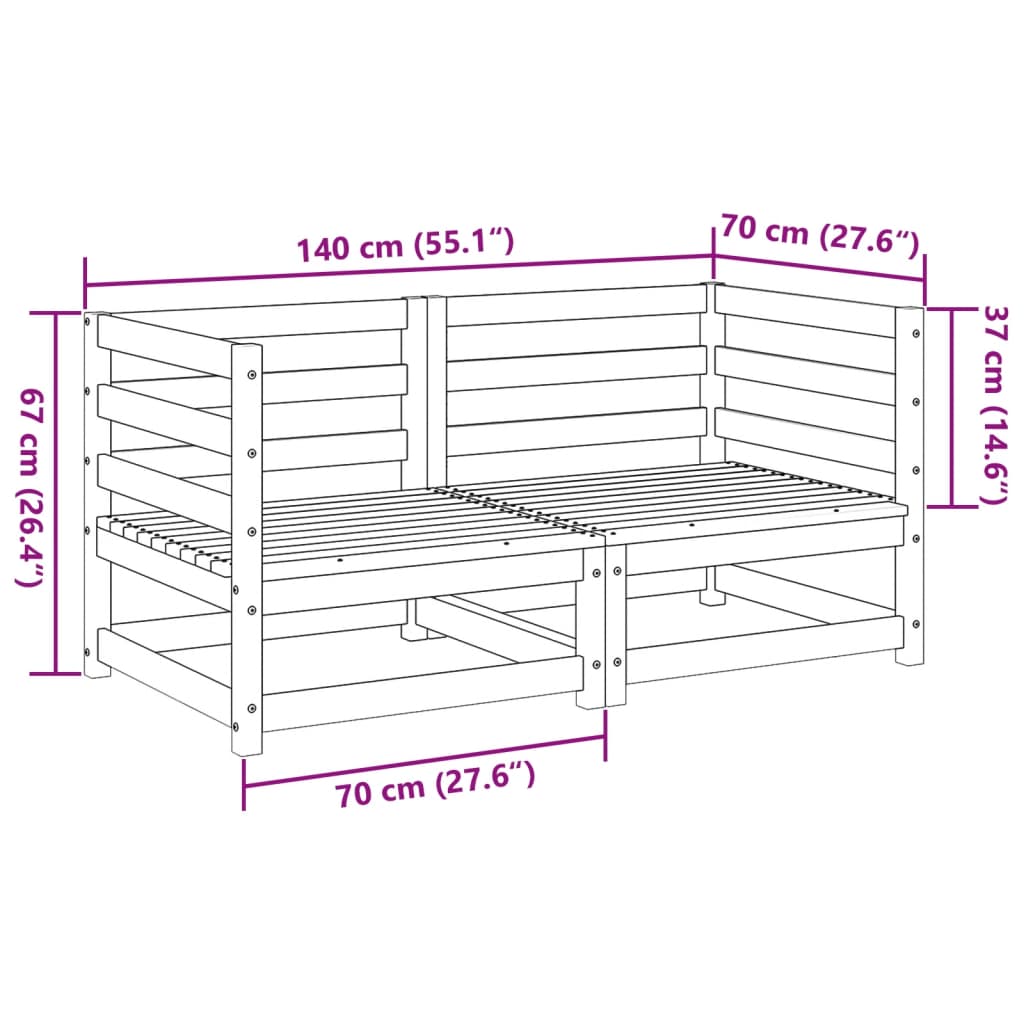 Set Divani da Giardino 2 pz in Legno Massello di Pino