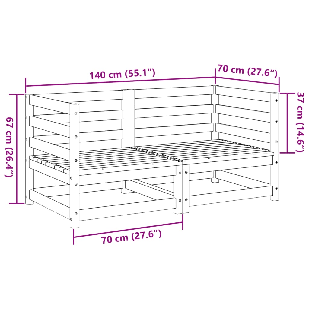 Set Divani da Giardino 2 pz Marrone Cera Legno Massello Pino