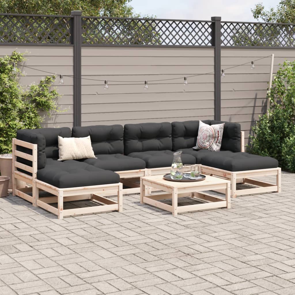 Set Divani da Giardino 7 pz con Cuscini Legno Massello di Pino