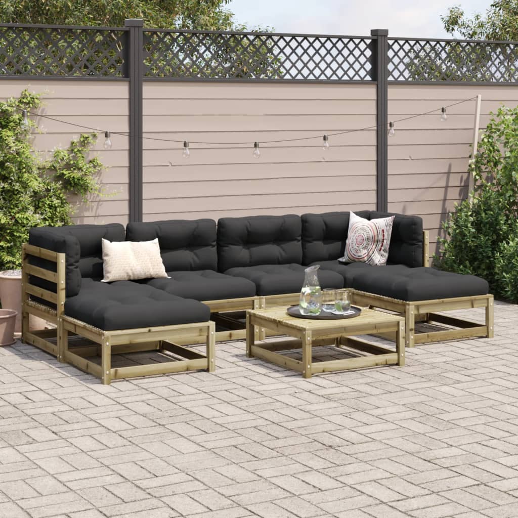 Set Divani da Giardino 7pz con Cuscini Legno Impregnato di Pino