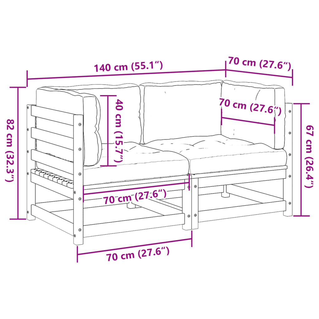 Set Divani Giardino 2 pz con Cuscini Marrone Cera Massello Pino