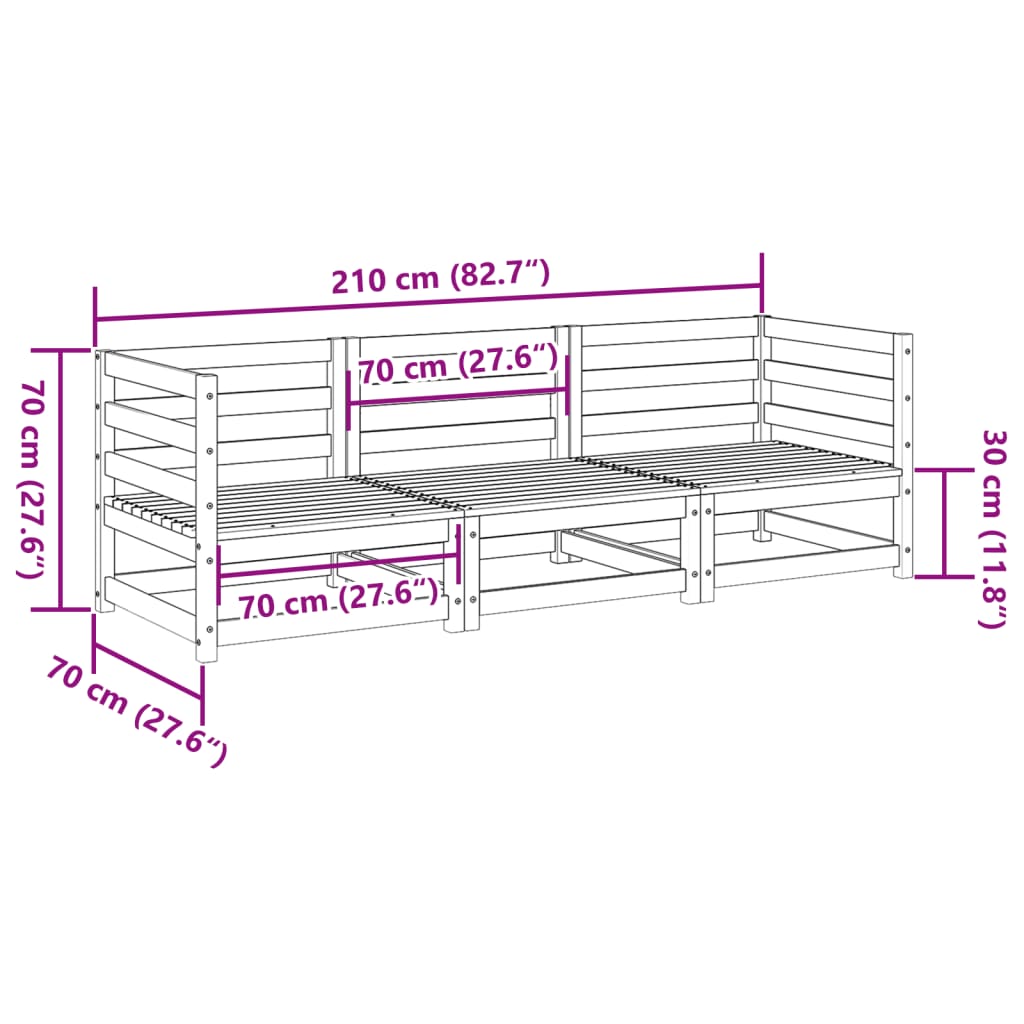 Set Divani da Giardino 3 pz in Legno Massello di Pino