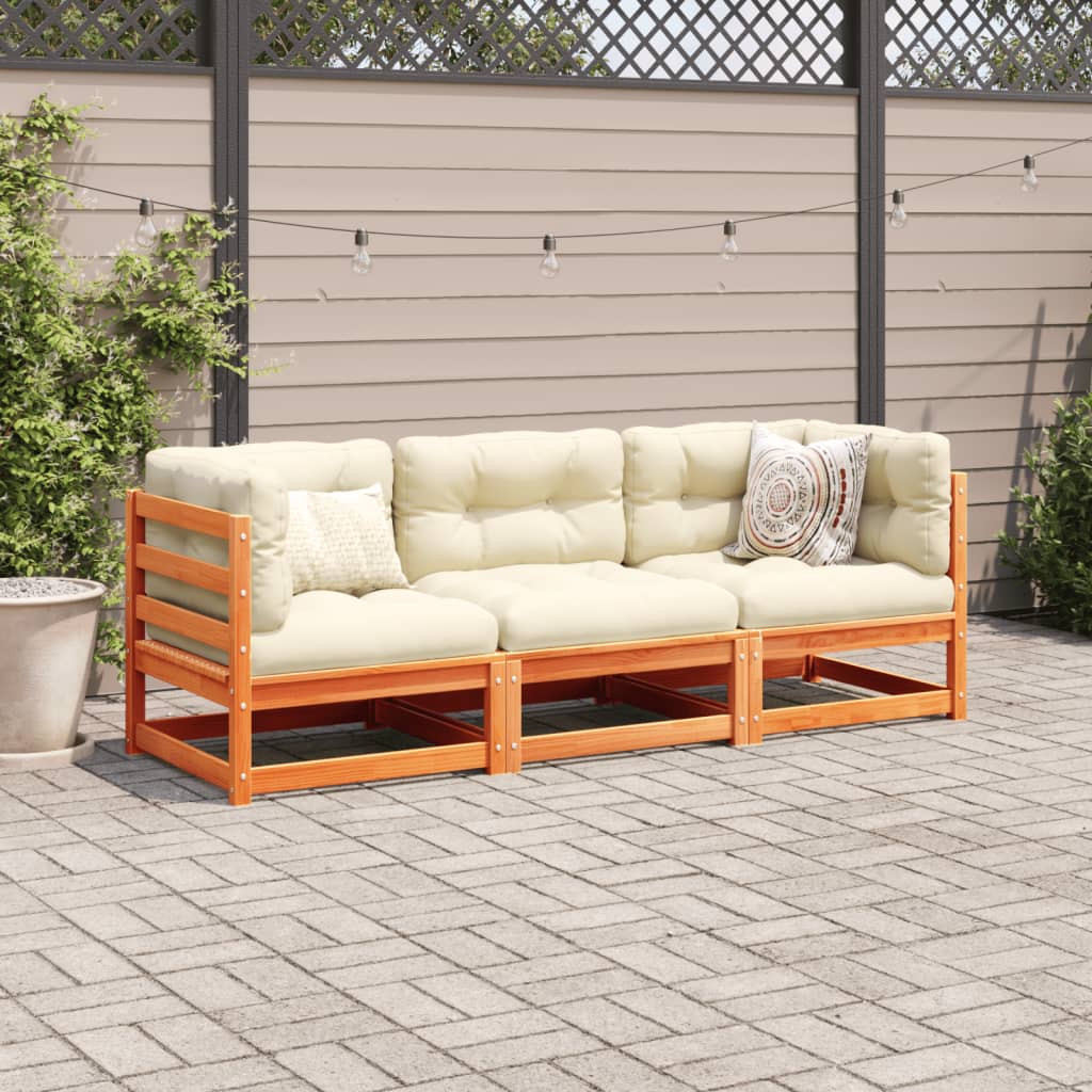 Set Divani da Giardino 3 pz Marrone Cera Legno Massello Pino