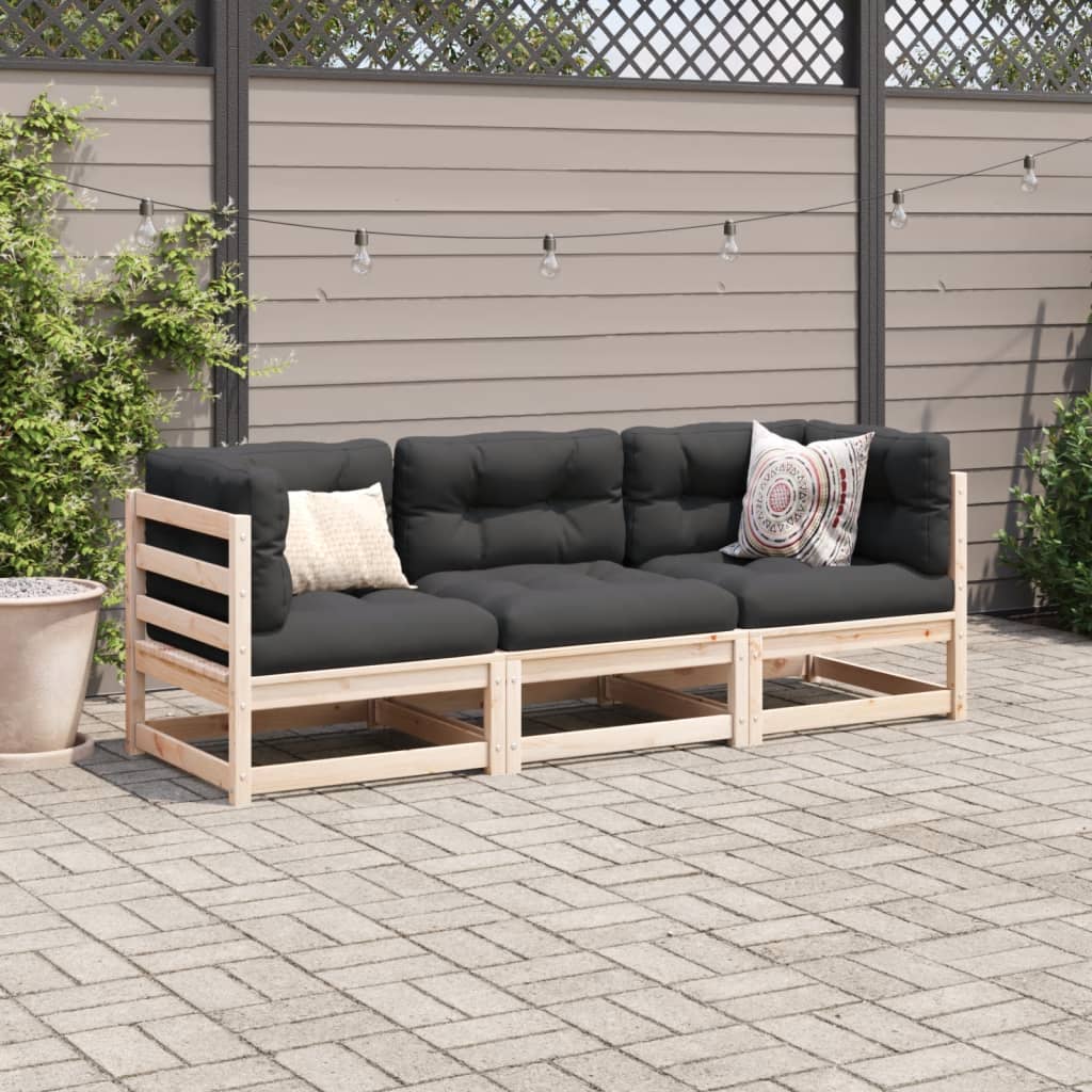 Set Divani Giardino 3 pz con Cuscini in Legno Massello di Pino