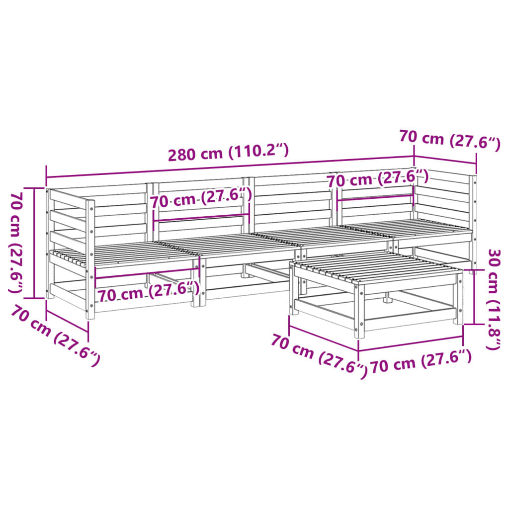 Set Divani da Giardino 5 pz in Legno Massello di Pino