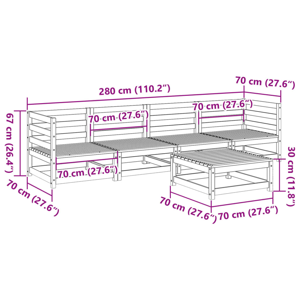 Set Divani da Giardino 5 pz in Legno Massello Abete Douglas