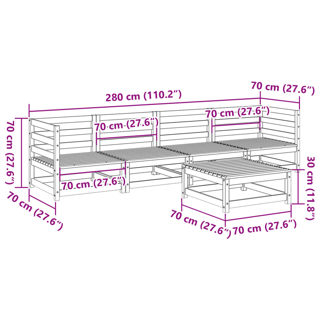 Set Divani da Giardino 5 pz in Legno Impregnato di Pino