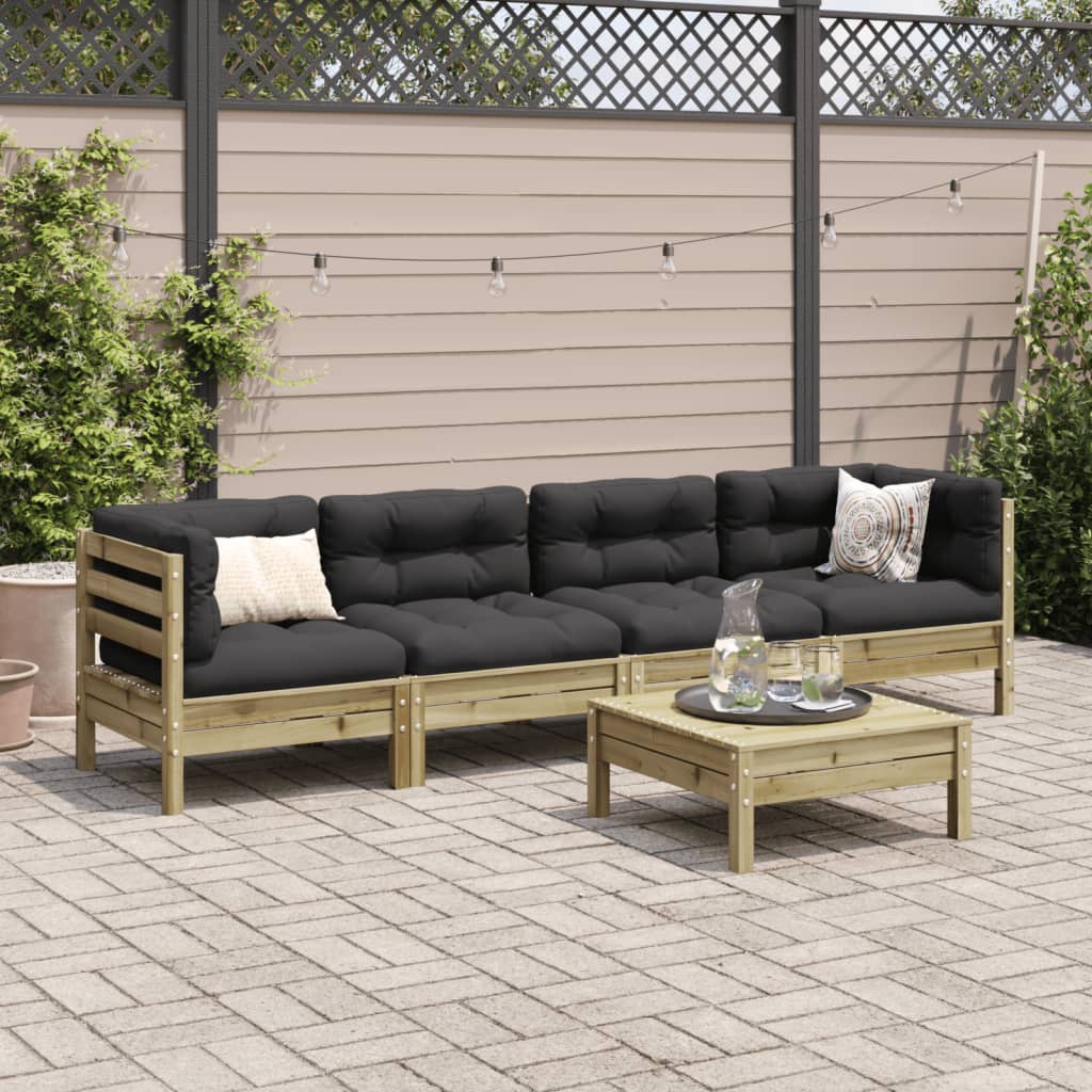 Set Divani da Giardino 5pz con Cuscini Legno Impregnato di Pino